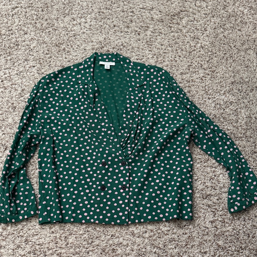 Topshop Green Polka Dot Blouse